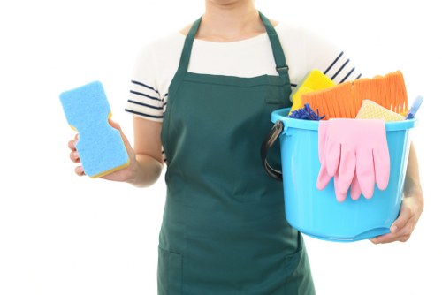 Cleaner maintaining a kitchen during regular cleaning in Putney