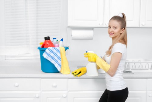 A carpet cleaning specialist restoring the look of a busy room